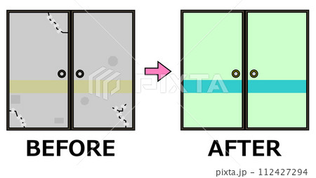 古くてボロボロの襖をリフォームで綺麗にするイラスト 古くてボロボロの襖をリフォームで綺麗にするイラスト 112427294
