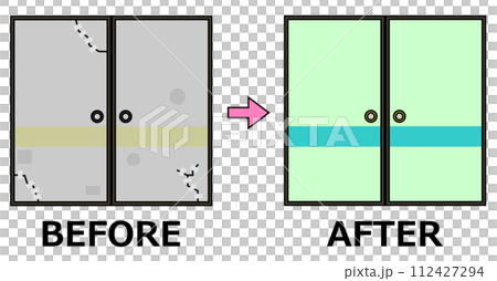 Illustration of renovating an old and tattered sliding door to make it beautiful 112427294