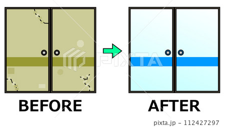 古くてボロボロの襖をリフォームで綺麗にするイラスト 112427297