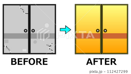 古くてボロボロの襖をリフォームで綺麗にするイラスト 古くてボロボロの襖をリフォームで綺麗にするイラスト 112427299