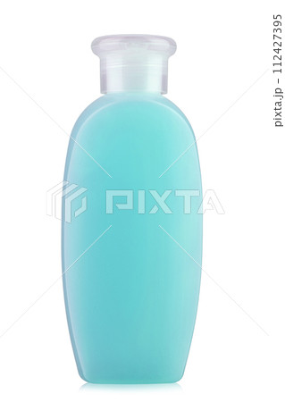 Shampoo in a plastic bottle isolated on a white background. Shampoo in a plastic bottle isolated on a white background. 112427395