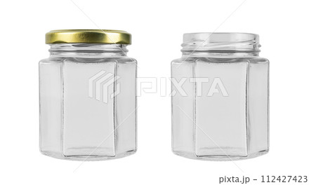 Empty jar isolated on white background. Jar for conservation. File contains clipping path. 112427423