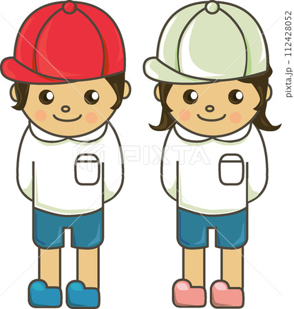 体操服を着て立っている男の子と女の子 112428052