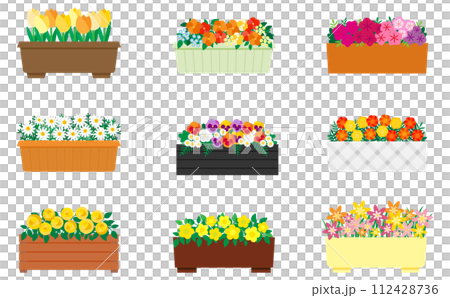 花盆裡可愛的黃色花朵的插圖集 花盆裡可愛的黃色花朵的插圖集 112428736