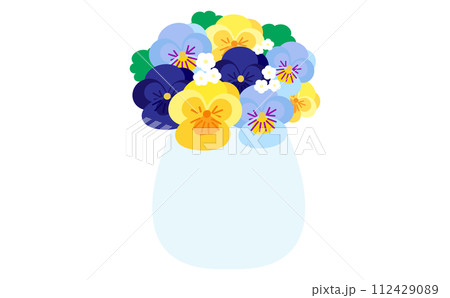 花瓶に入った黄色と青のパンジー 112429089