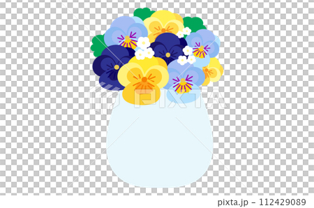 花瓶に入った黄色と青のパンジー 112429089