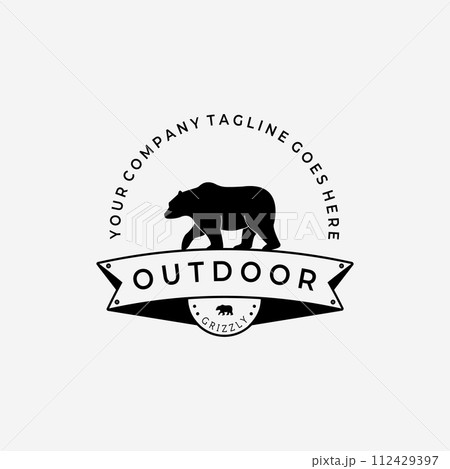 Walking Bear Hunter Logo Vector Design Illustration Vintage, Grizzly Bear, Polar Bear, Black Bear 112429397