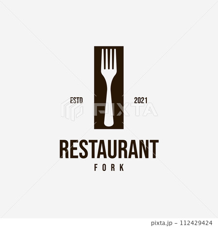 Fork or Cutlery Clever Logo Vintage Illustration Design Vector, Restaurant Logo Minimalist, Simple Bistro Logo Fork or Cutlery Clever Logo Vintage Illustration Design Vector, Restaurant Logo Minimalist, Simple Bistro Logo 112429424