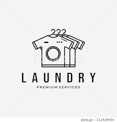 T-Shirts Logo Vector Design Line Art Illustration, Laundry Business, Dry and Cleaning 112429434