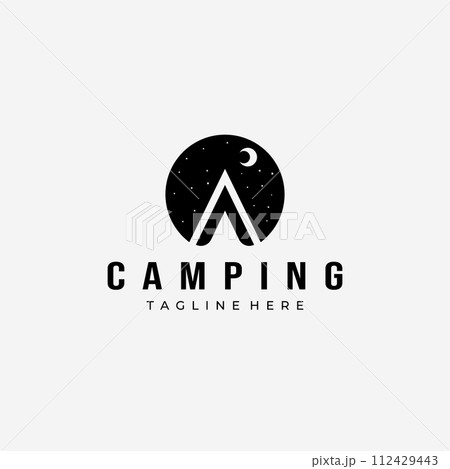 Night Tent Camping Logo Vector Design Vintage Illustration Icon 112429443