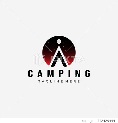 Night Tent Camping Logo Vector Design Vintage Illustration Icon 112429444