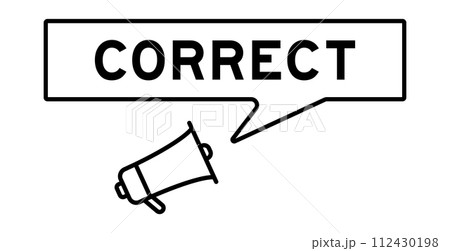 Megaphone icon with speech bubble in word correct on white background Megaphone icon with speech bubble in word correct on white background 112430198