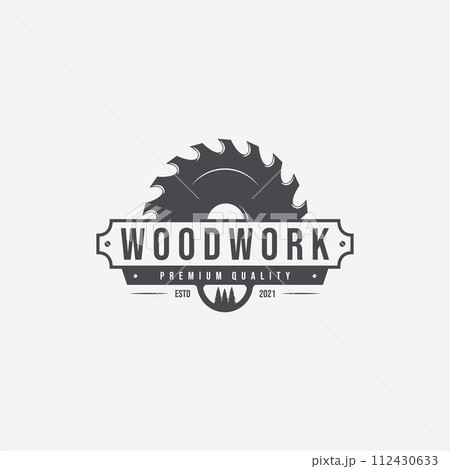 Wood Saws Logo Vector Illustration, Design of Carpentry Concept, Woodwork Vintage Handmade, Crafting by a Wood and Machine Saws 112430633