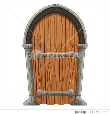 An old fairy-tale door with forged elements. 112430678