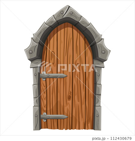 An old fairy-tale door with forged elements. 112430679