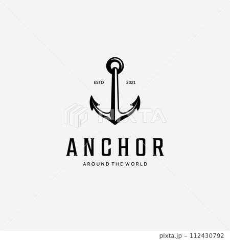 Anchor Maritime Vintage Marine Logo Vector Design Illustration, Concept of Heavy Water Transportation Navy 112430792