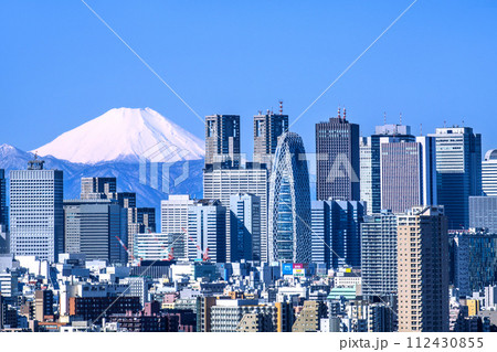 日本の東京都市景観 新景。変貌する新宿。富士山と新宿副都心などを望む 112430855