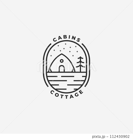 Minimalist Emblem Camp Cabin Cottage Logo Line Art Vector Illustration Design 112430902