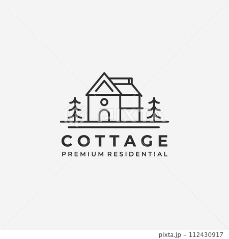 Estate Cabin Logo Line Art Vector Illustration, House Cottage Concept Estate Cabin Logo Line Art Vector Illustration, House Cottage Concept 112430917
