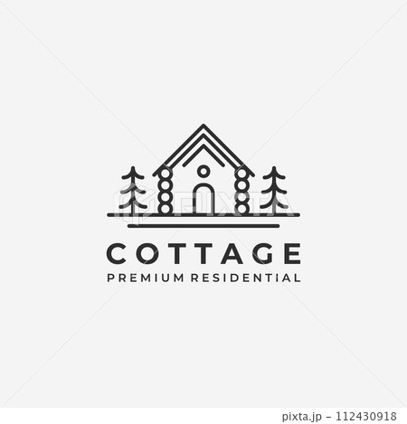 Wooden Cottage Cabin Logo Line Art Minimalist Vector Design Illustration Wooden Cottage Cabin Logo Line Art Minimalist Vector Design Illustration 112430918