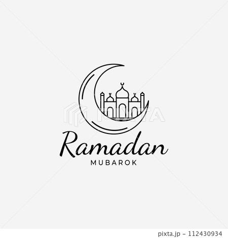 Ramadan Kareem Mubarak Minimalist Line Art Logo, Illustration Design of Moslem Concept 112430934