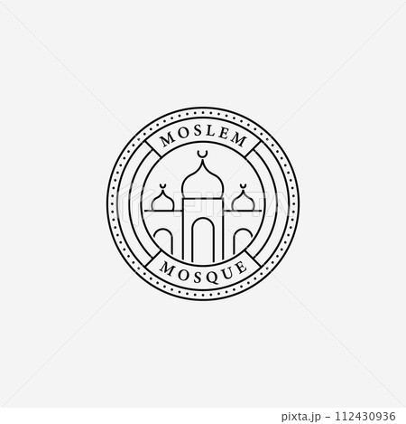 Minimal Emblem of Mosque Ramadan Kareem Vector Line Art Logo, Illustration Design of Moslem Mubarak Concept 112430936