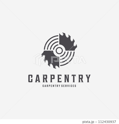 Minimalist Carpentry Chain Saw Line Art Vector Logo, Illustration Design of Wood Saws Vintage Concept Idea 112430937