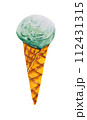 Mint or green tea ice cream scoop with cone watercolor 112431315