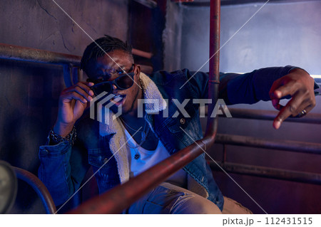 Hip hop black dancer posing for camera 112431515