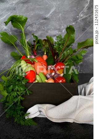 vegetable crops in the drawer, food closeup vegetable crops in the drawer, food closeup 112431675