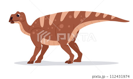 Cartoon iguanodon. Jurassic dinosaur, cute ornithopod dino, ancient reptile flat vector illustration. Iguanodon dinosaur on white 112431974