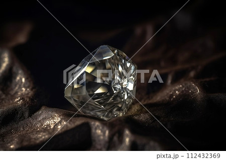 Diamond is a rare precious natural stone on a black background. AI generated. Header banner mockup with space. 112432369