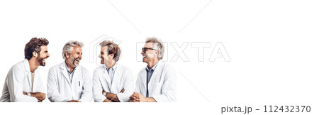 Group of people doctors professionals in white coats with stethoscopes, white background isolate. 112432370