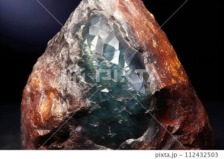 Adelite is a rare precious natural stone on a black background. AI generated. Header banner mockup with space. 112432503