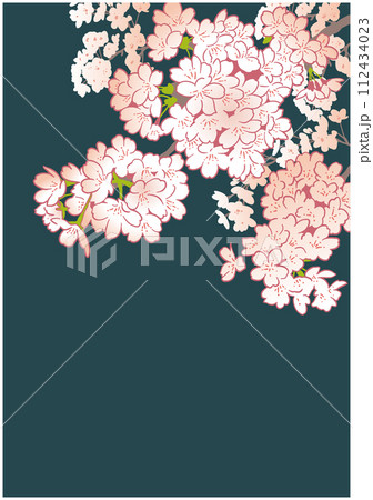 桜のデザインテンプレート。手描きの背景素材。和風。 112434023