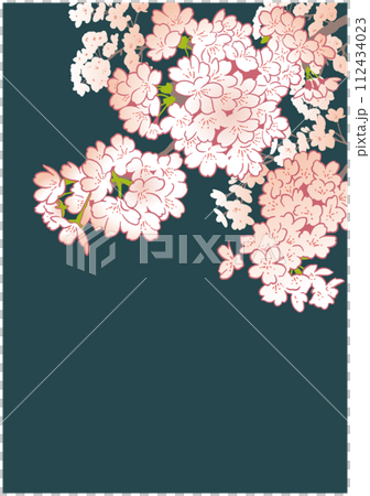 桜のデザインテンプレート。手描きの背景素材。和風。 112434023