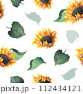 Watercolor sunflowers leaves seamless pattern Colorful floral print for wallpaper wrapping paper childish clothes baby decor linen textile bright background Botanical 112434121
