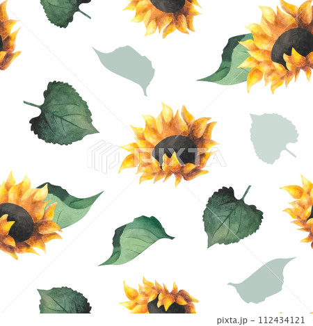 Watercolor sunflowers leaves seamless pattern Colorful floral print for wallpaper wrapping paper childish clothes baby decor linen textile bright background Botanical Watercolor sunflowers leaves seamless pattern Colorful floral print for wallpaper wrapping paper childish clothes baby decor linen textile bright background Botanical 112434121