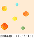 Watercolor colorful balls seamless pattern Orange yellow green blue bright bubbles print for wallpaper wrapping paper home textile baby clothes Polka dot Minimalistic Simple beige background 112434125