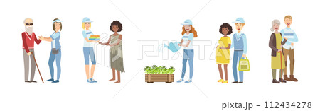 People Volunteer Character Give Help and Support Vector Set People Volunteer Character Give Help and Support Vector Set 112434278