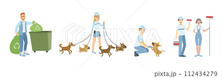 People Volunteer Character Give Help and Support Vector Set People Volunteer Character Give Help and Support Vector Set 112434279