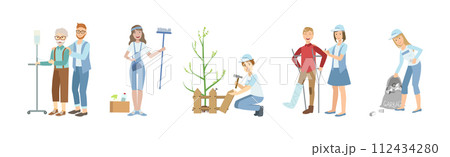 People Volunteer Character Give Help and Support Vector Set People Volunteer Character Give Help and Support Vector Set 112434280