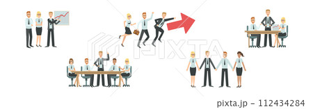 People Office Employee Character Engaged in Team Work Vector Set 112434284
