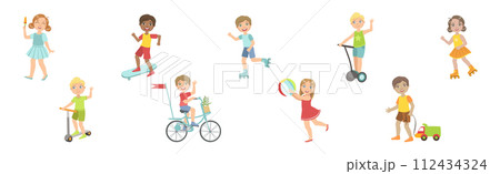 Cute Kid Character Playing and Having Fun Vector Set 112434324