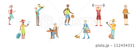 Senior Man and Woman Character Do Different Activity Vector Set 112434331