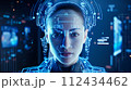 AI-generated content. Biometric security. Business and data protection. Data science. Scanned woman face. AI generated AI-generated content. Biometric security. Business and data protection. Data science. Scanned woman face. AI generated 112434462