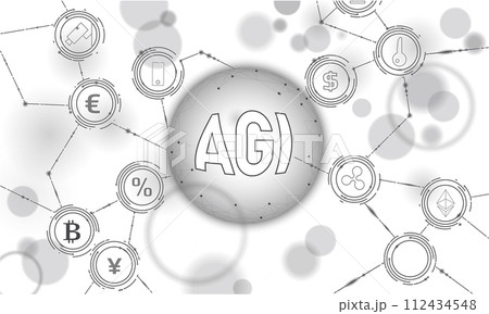 Artificial general intelligence wire web low poly letter symbols. Minimalist style AGI icon. Woman head machine learning concept technology AI brain vector illustration 112434548