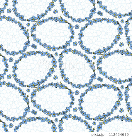 Easter egg forget me not wild little blue flower seamless pattern for surface design. Hand drawn floral vector spring background, for textile design, scrapbook, wallpaper Easter egg forget me not wild little blue flower seamless pattern for surface design. Hand drawn floral vector spring background, for textile design, scrapbook, wallpaper 112434659
