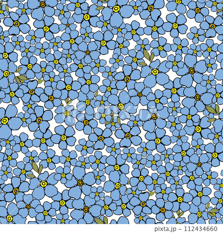 Forget me not wild little blue flower seamless pattern for surface design. Hand drawn floral vector spring background, for textile design, scrapbook, wallpaper Forget me not wild little blue flower seamless pattern for surface design. Hand drawn floral vector spring background, for textile design, scrapbook, wallpaper 112434660