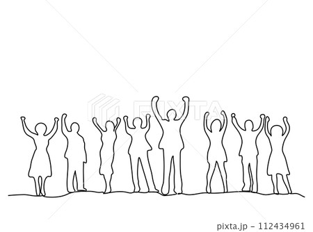 Group of happy people, one line drawing vector illustration. 112434961